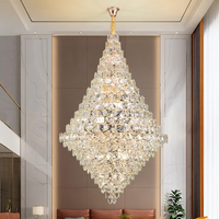 Lustre en cristal moderne de luxe ovale E12, suspension longue sur mesure à hauteur réglable pour hôtel, duplex, escalier haut