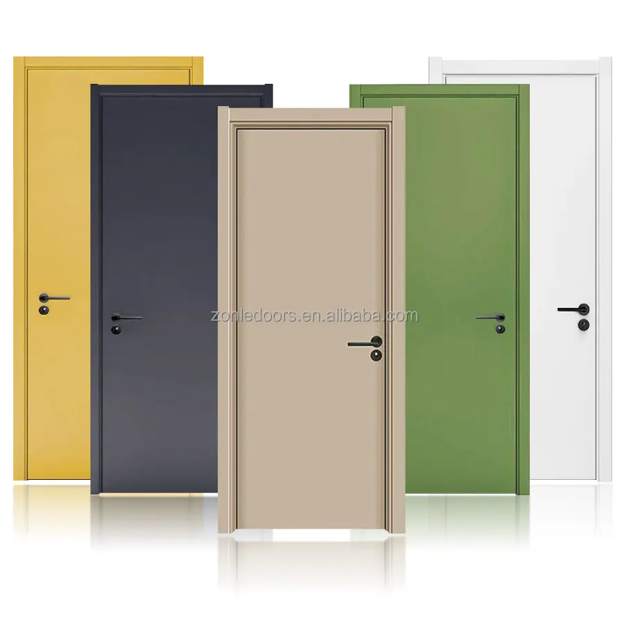 House villa room simple design 35mm thick flush oak solid wooden interior wood door with smart lock