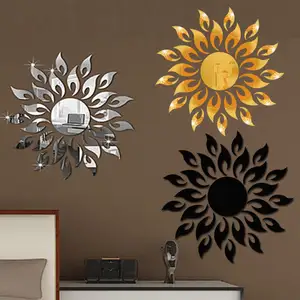 NISEVEN Home Decor Sunflower Mirror Sticker For Living Room Chess Room Bar Church Decoration 3D Acrylic Mirror Wall Stickers