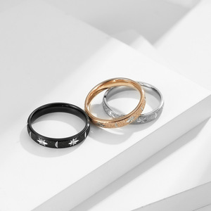 Frosted Engraved Star Titanium Steel <b>Ring</b> Unisex Jewelry Gift - Product Image 3