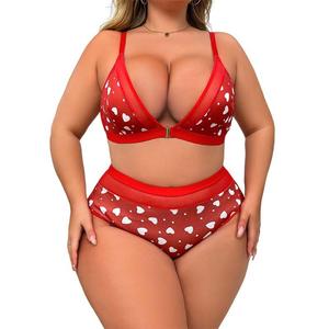 Conjunto de Lencería Sexy para Mujer Talla Grande, Estilo Europeo y Americano, con Estampado de Corazón, Escote Profundo en V y Ajuste Ceñido - Product Image 6