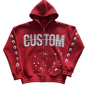 Custom Screen Print Rhinestone Oversized Hoodie Premium Quality 100% Cotton Heavy GSM OEM Wholesale Customized Zipper Hoodies - Product Image 2