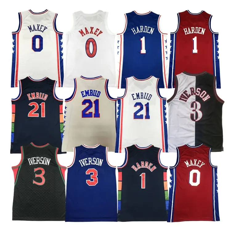 2023 Wholesale 76 Mesh Stitched Tyrese Maxey 0 James Harden 1 Allen Iverson 3 Joel Embiid 21 Nbaing Custom Basketball Jerseys