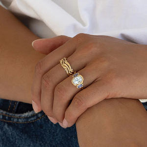 Anelli LYBURCHI in <span class=keywords><strong>Argento</strong></span> Sterling 925 Placcato Oro 14K 18K con Pietra Preziosa Ovale in Zirconia Cubica Blu <span class=keywords><strong>Acquamarina</strong></span> per Ragazze e Donne - Product Image 4