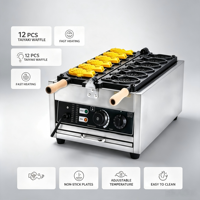 Nouvelle machine à gaufres Taiyaki en acier inoxydable électrique 2000W, 6 pièces, contrôle tactile, température réglable 50-300/122-572
