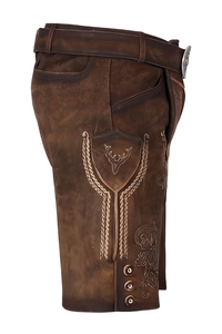 Men's Bavarian Leather Shorts High Waist Embossed <b>Animal</b> <b>Pattern</b> Casual Bermuda Style Button Fly Decorative Stitching - Product Image 3