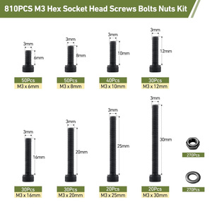 M3 Hex Socket Head Screw Kit 810Pcs 12.9 Steel Black Oxide Din912 Cross-border Packaging - Product Image 3