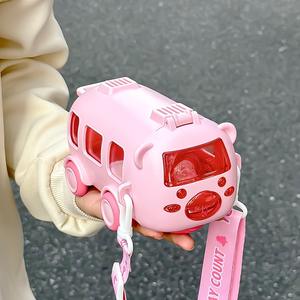 Botella de agua infantil con diseño de coche de dibujos animados rosa con pajita para niños de 2 a 4 años, primavera 2024 - Product Image 4