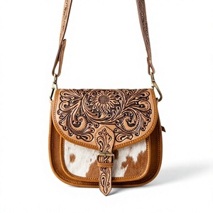 Hand Tooled Genuine Leather Saddle Shoulder Bag Cowhide Pattern Crossbody <b>Purse</b> Vintage Floral Women's Daily Travel - Product Image 1