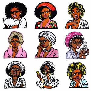 Parches Bordados al por Mayor, Parches Termoadhesivos para Ropa, Chica Negra, Mujer Afroamericana, Reina de la Melanina, Pegatinas DIY de Dibujos Animados - Product Image 1