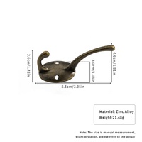 Support mural double crochet en zinc bronze style ferme rétro pour salle de bain ou décoration de chevet