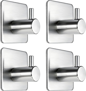 Ganchos Adhesivos Resistentes para Pared, Paquete de 4, Ganchos de Acero Inoxidable Impermeables para Baño, para Colgar Abrigos, Sombreros, Toallas, Batas - Product Image 1