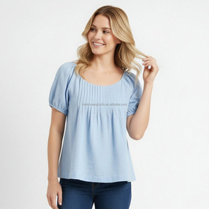 Özel Tasarım Puf Kollu Pileli Köylü Bluzu Kadınlar İçin Pintuck Babydoll Üst Bayanlar - Product Image 1