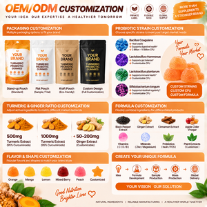 Gummies Probiotiques au Curcuma et au Gingembre pour la Santé Digestive et Intestinale, Supplément à base de Bacillus Coagulans, Sans Sucre, Végétalien, Marque Blanche - Product Image 6
