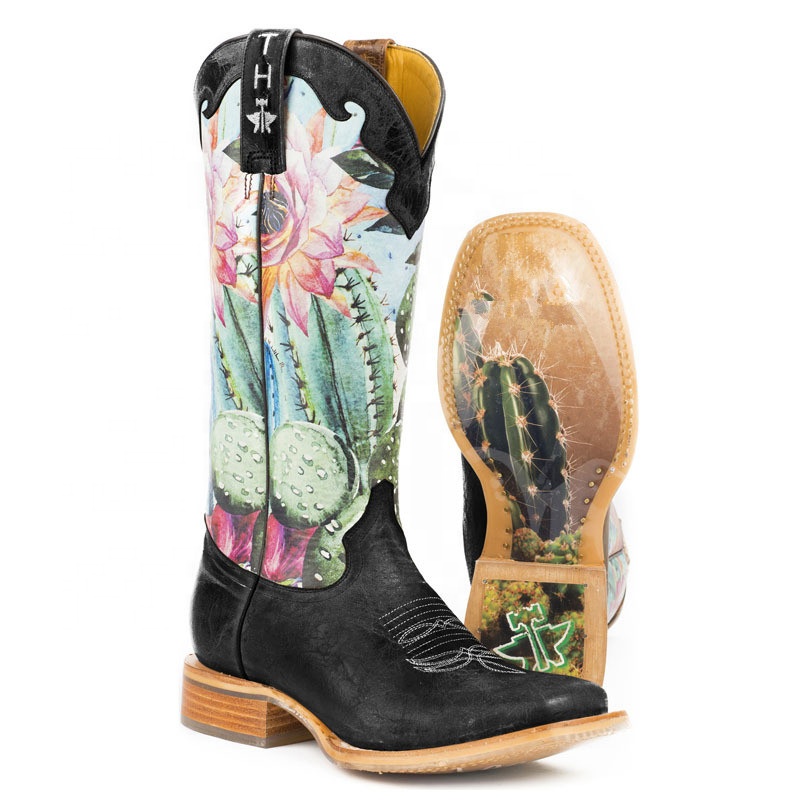 2021 Fashion Ladies Square Toe Western Cowboy Knee High Boots Women Embroidery Cowgirl Short Boots