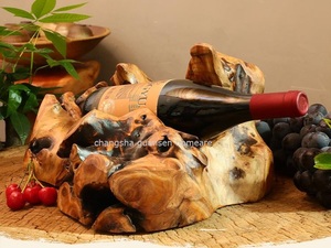 Doğal sedir kök ahşap 3-Bottles rustik ahşap şarap rafı ile toptan sayaç üst şarap rafı - Product Image 2