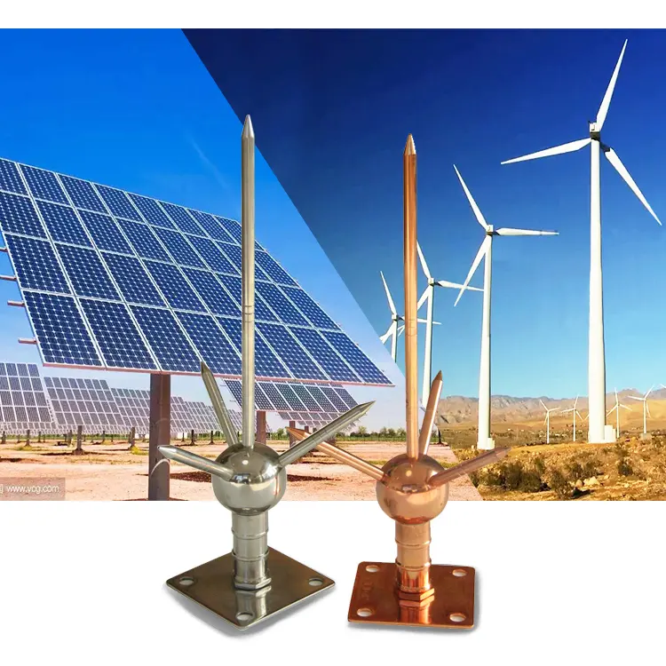 Generador de energía eólica, protección contra rayos, pararrayos de cobre/acero inoxidable para sistema de energía Solar