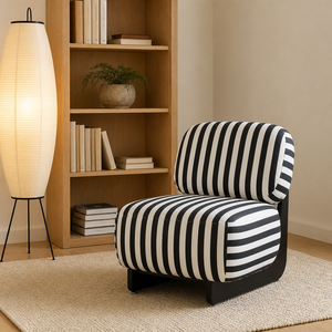 <strong>Black</strong> White Stripe <strong>Occasional</strong> <strong>Chair</strong> with Curved Backrest Upholstered Seat and Low Profile Base Home Furniture Character Count - Product Image 2