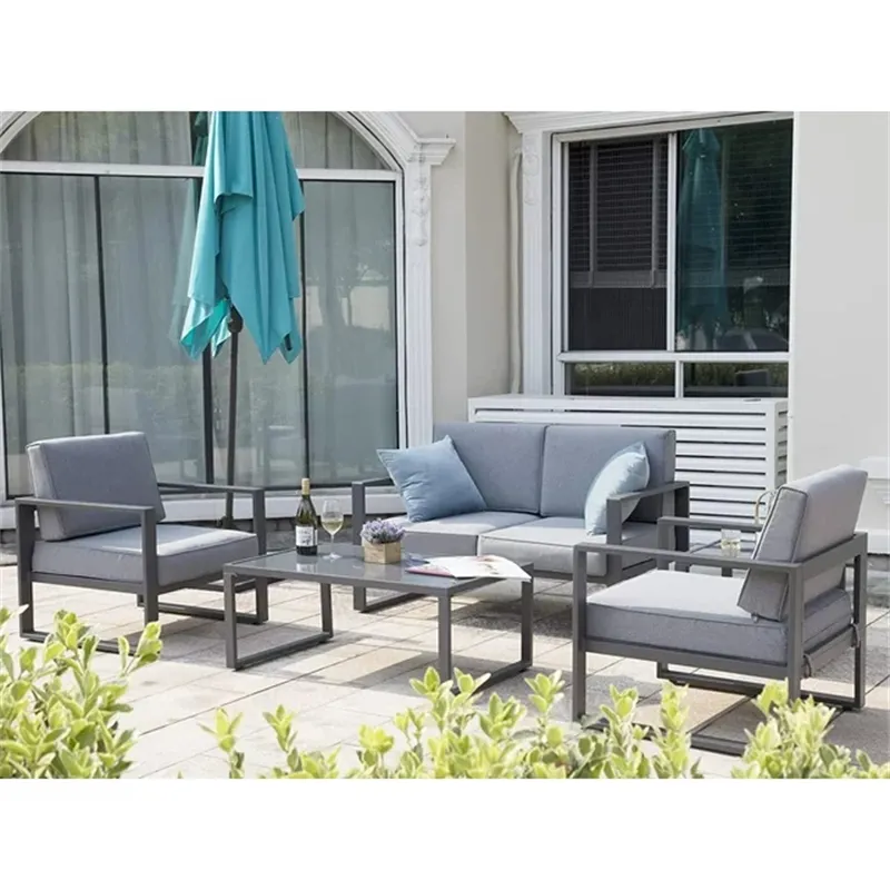 Modern metal kesit kanepe alüminyum veranda mobilya tüm sezon açık kanepe konuşma sehpa ile set