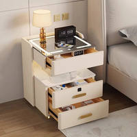 Table de Chevet Intelligente et Moderne pour Chambre à Coucher, 3 Tiroirs, Plateau en Verre, Chargeur USB Sans Fil, Écologique, en Bois, pour École, Hôpital