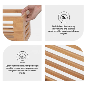 Bamboo Storage Bins <b>Wooden</b> <b>Basket</b> Set Closet Cabinet Shelf Drawer Container with Handles Home Organizer - Product Image 3