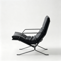 Fauteuil lounge moderne de luxe en cuir avec structure métallique, fauteuil design avec base en acier inoxydable pour salon, chambre, parc, hôtel, villa