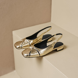 Factory Wholesale Square Head Hollow Out After the Empty Single Retro Thick Low Heel Flat Baotou Sandals for Women's Shoes - Product Image 6