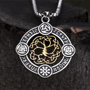 จี้สแตนเลสสตีลสไตล์นอร์ดิกวินเทจสำหรับผู้ชาย ลายต้นไม้แห่งชีวิตแบบไวกิ้ง พร้อมจี้รูนแบบฉลุ สำหรับใส่ทุกวัน - Product Image 4