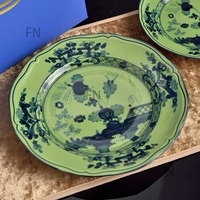 Assiettes de luxe en porcelaine à motif végétal européen, écologiques, lot de 1 pièce, vaisselle vintage bleu et or en céramique, coffret cadeau pour mariage