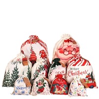 Sac à cordon en toile polyester-coton personnalisable pour Noël, motif dessin animé, idéal pour les fêtes, les bonbons et les cadeaux surprise, importé de Chine