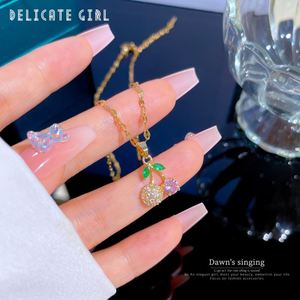 Sweet Girl Jewelry Micro Pave CZ Zircon Fruit Necklace Real 18k Gold Plated Watermelon Pineapple Cherry Zirconia Necklaces - Product Image 4