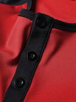 Camiseta de Punto Formal Holgada con Cuello Redondo en Contraste Rojo y Negro para Hombre, 220g, Estampada, Moda Casual, Manga Corta