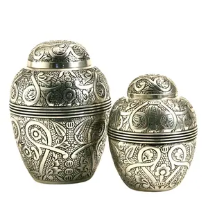 Urna per adulti in ottone artigianato in metallo produttore indiano urna per cremazione in rilievo argento antico urna per animali domestici economica