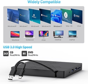 Reproductor Portátil USB 3.0, Grabador de CD RW con Lector de Tarjetas SD/TF y HUB para PC, Escritorio, Portátil, Linux, Unidad Óptica Externa, ROM, DVD - Product Image 3