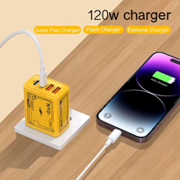 Hot Selling 120W 4 Port 2 USB-A und 2 Typ C Ladegerät Adapter mit Zink legierung Kabel Set für Iphone & PC Schnell lade datenkabel