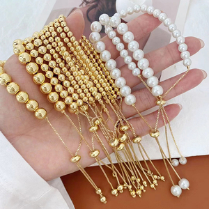 Braccialetto di perline di palline di moda gioielli minimalisti da <span class=keywords><strong>donna</strong></span> chic multi size regolabile braccialetti di perle di perle di palla d'oro - Product Image 1