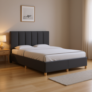 Modern Soft Bed Full Size Dark <b>Grey</b> Fabric Upholstered Plywood Bed <b>Frame</b> - Product Image 2