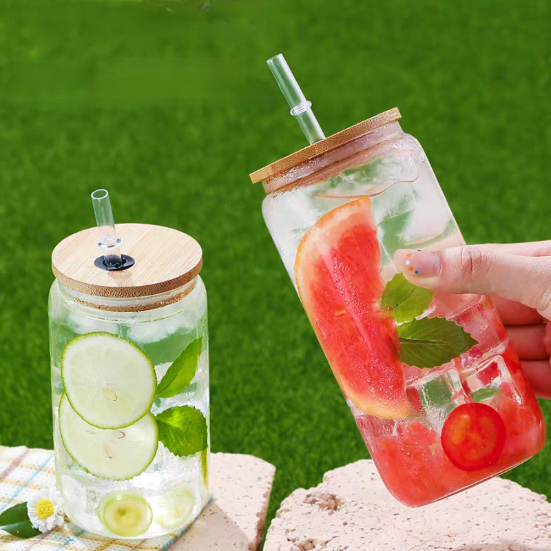 2 Gobelets En Verre De 600 Ml Avec Couvercles Et Pailles - Pour Boissons Froides, Café Glacé, Cocktails - Texturés, Lavables Au Lave-vaisselle - 3