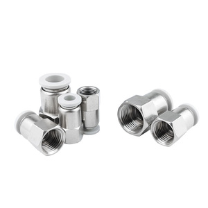 ข้อต่อลมแบบเชื่อมต่อเร็ว PCF6 01 8 02 10 03 12 04 เกลียวในแบบตรง ทองแดงชุบนิกเกิล พลาสติก - Product Image 1