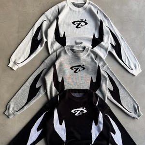 Maglione <span class=keywords><strong>da</strong></span> Uomo in Mohair Lavorato all'Uncinetto con Stampa Grafica Produttore di Abbigliamento Streetwear Vintage Oversize Bianco con Etichetta Personalizzata sul Collo - Product Image 1