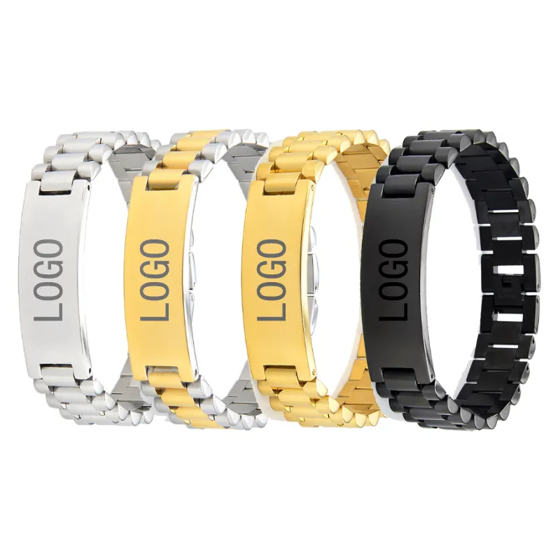 Bracelet de mode pour hommes en acier inoxydable avec logo personnalisé réglable et incurvé de marque très vendu