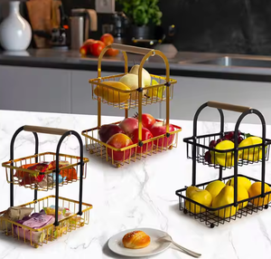 Aksesoris Laris Manis Cocok untuk Lemari Dapur Keranjang Penyimpanan Buah Dua Tingkat Keranjang Piknik Dapur Rak Penyimpanan - Product Image 2