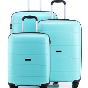 Manufacturer pp luggage suitcase set popular candy color carry on boarding plastic waterproof suitcase