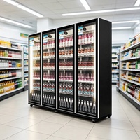 Réfrigérateur commercial à 3 portes vitrées, finition noire, avec affichage numérique pour le stockage de boissons en magasin de proximité