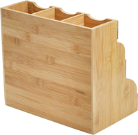 Organisateur de sachets de thé rectangulaire en bambou artisanal avec 9 compartiments et détails sculptés élégants pour la cuisine ou le bureau