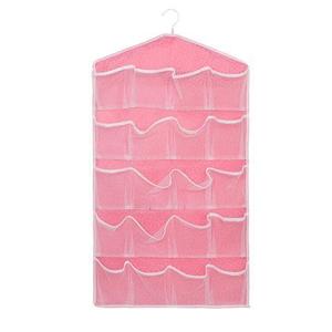 Organisateur de placard suspendu, sac de rangement en maille rose avec plusieurs poches pour armoire et chambre à coucher - Product Image 1