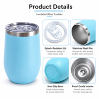 Großhandel Maßgefertigter 12oz 304 Edelstahl Doppelwandiger Vakuumisolierter Eiförmiger Mini-Wein-Kaffee-Becher mit Deckel für Feiertagspartys