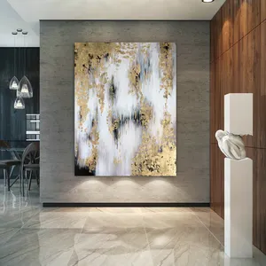 Handgeschilderde Extra Grote Muur Kunst Decor Moderne Kunst Acryl Goud Folie Abstract Olieverfschilderij Op Canvas