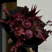 Ensemble de fleurs artificielles bordeaux personnalisées BF-DR01, toucher réel, pour la décoration d'événements de mariage en automne et en hiver