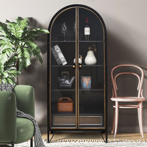 Vitrina de Almacenamiento Negra Estilo Industrial Vintage Shabby Chic con Puertas de Vidrio, 4 Estantes, 1 Cajón y Patas Metálicas para Sala de Estar - Product Image 2